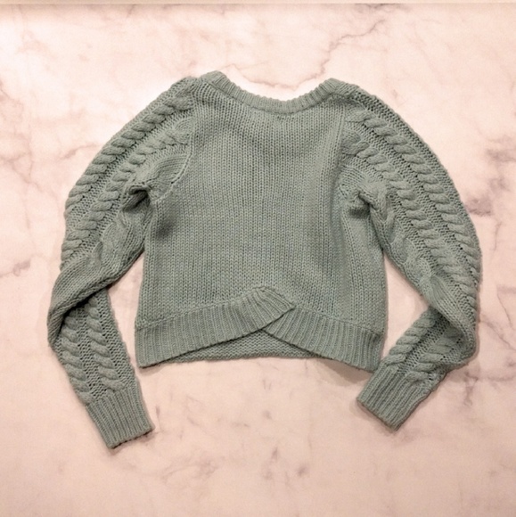Pale Blue Cropped Cable Sweater - Picture 3 of 4