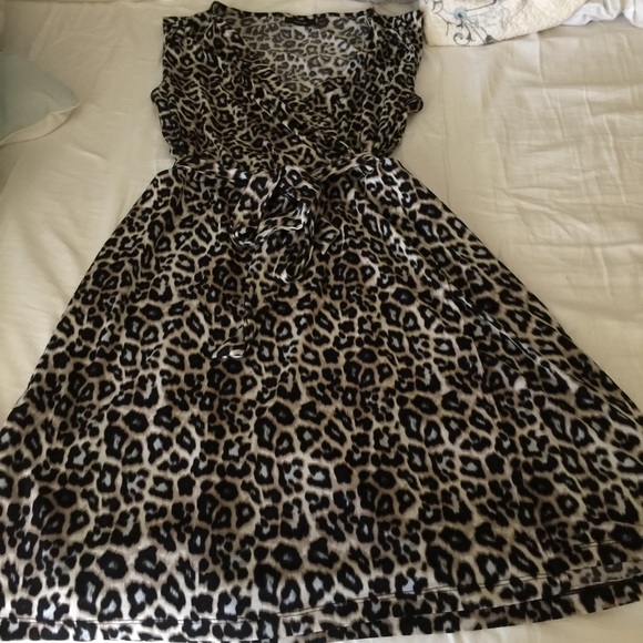 Faux Wrap Leopard Print Dress