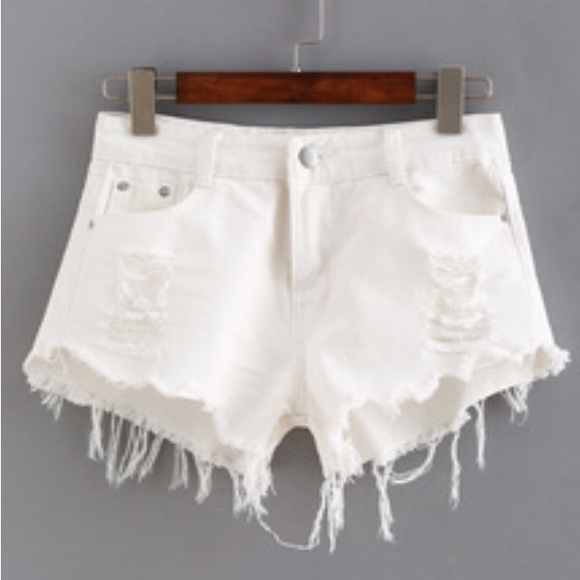 Ripped White High Rise Shorts