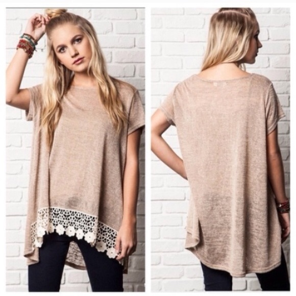 ❣️LAST-L❣️ Mocha Floral Lace Crochet Loose Top - Picture 2 of 4