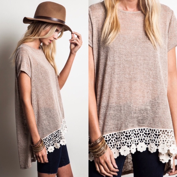 ❣️LAST-L❣️ Mocha Floral Lace Crochet Loose Top - Picture 3 of 4