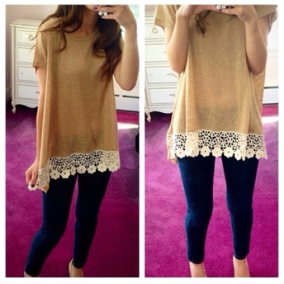 ❣️LAST-L❣️ Mocha Floral Lace Crochet Loose Top - Picture 4 of 4