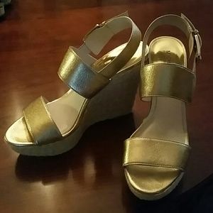 Michael Kors gold sandal wedges