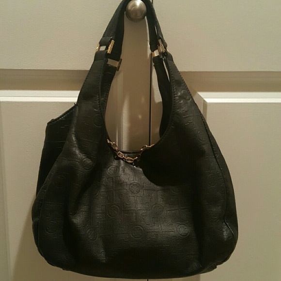 Tory Burch embossed black grain leather  bag;