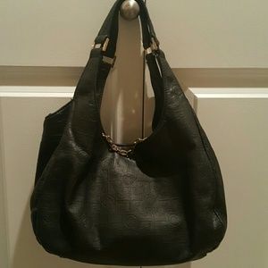 Tory Burch embossed black grain leather  bag;