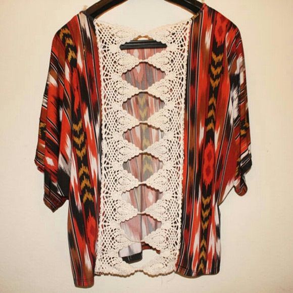 Red Aztec Print Top - Picture 2 of 3