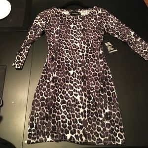 Long sleeve snow leopard print dress