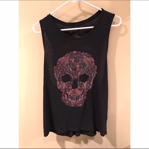 GUESS floral skull tank top with open back