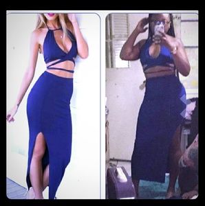 Bandage Backless Crop Tops Side Split Pencil Skirt