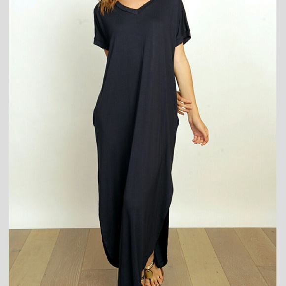 Solid Pocket Maxi Dress with Side Slits