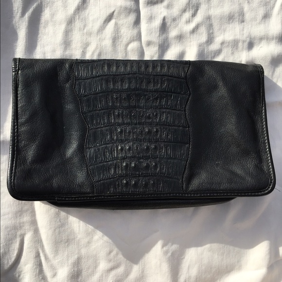 Carlos Falchi Black Croc Leather Clutch Flap Vint - Picture 2 of 4