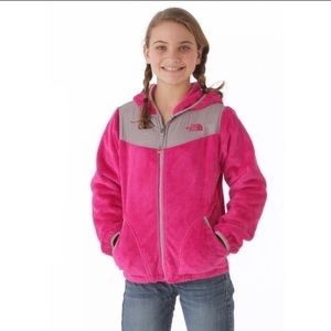 Girls fuzzy pink north face jacket