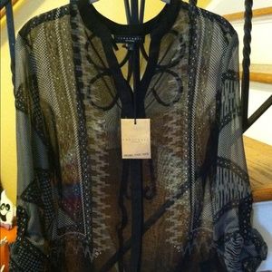 Sanctuary Sheer Back-Seam Blouse W Adjst Sleeves