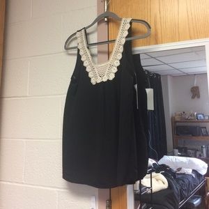 Black blousy tank with crochet trim