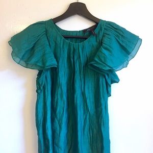 BCBG Flutter sleeve emerald green blouse