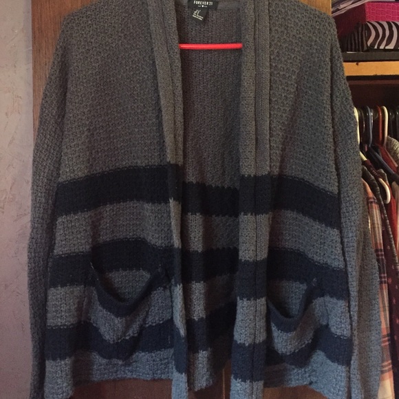 Gray & Navy Blue striped cardigan - Picture 1 of 2