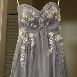 Floor length silver blue dress
