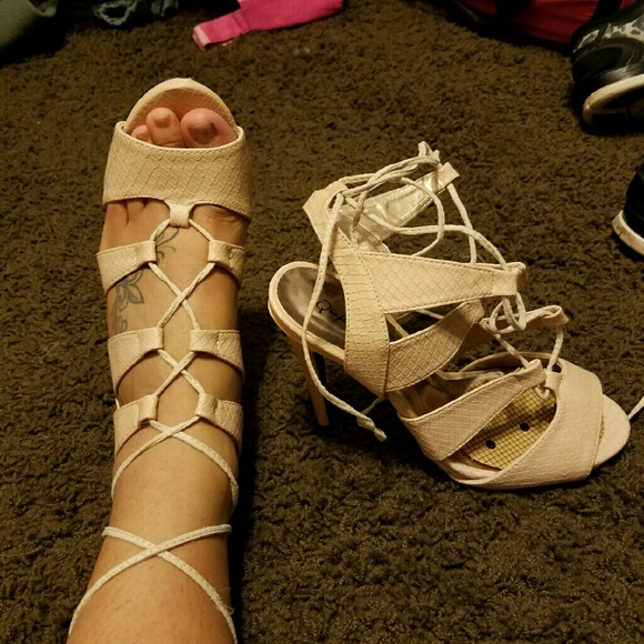 Strappy tan heels