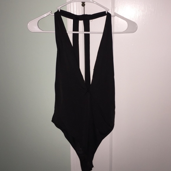 F21 Black Plunge-neck Bodysuit