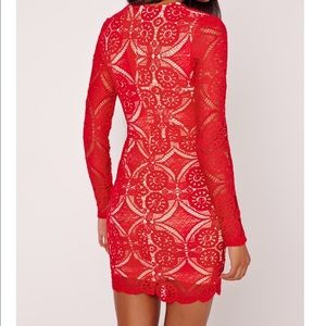 Long sleeve body con lace dress