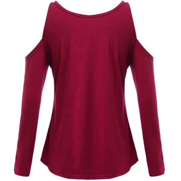 Elegant and Sexy Red Open Shoulder Long Sleeve Top - Picture 3 of 6
