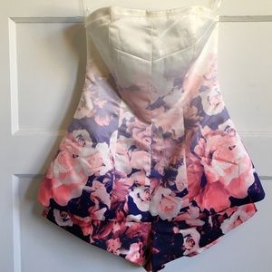 Strapless floral peplum romper