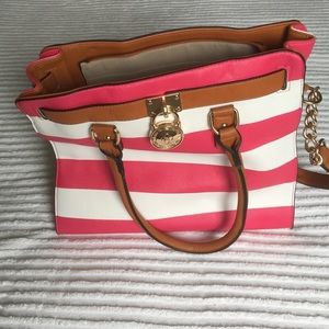 MKF Collection Pink and White Striped Purse
