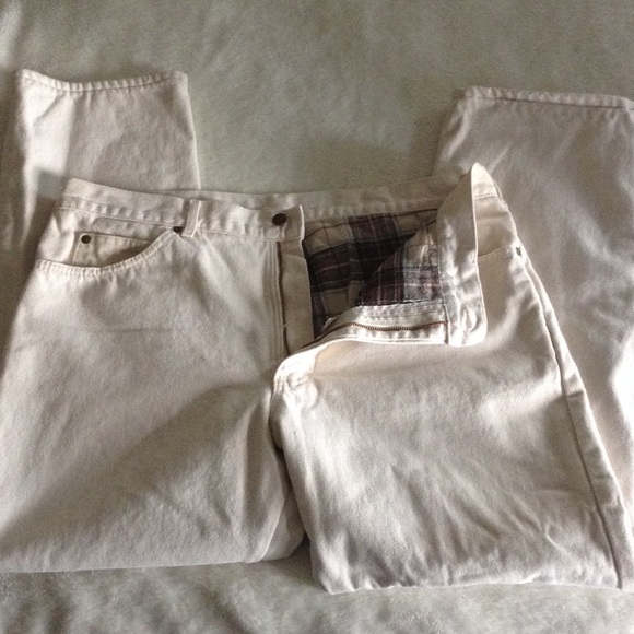 LL Bean Men's Lined Cream Color Jeans 38x30