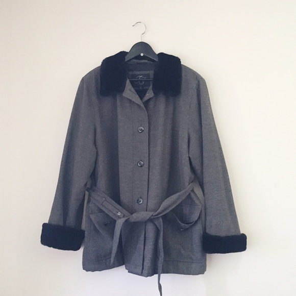 Gray Faux Fur Trim Coat - Picture 1 of 3