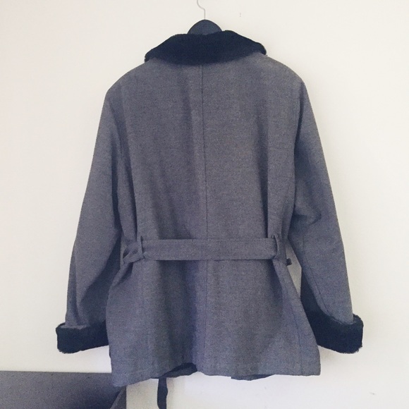 Gray Faux Fur Trim Coat - Picture 2 of 3