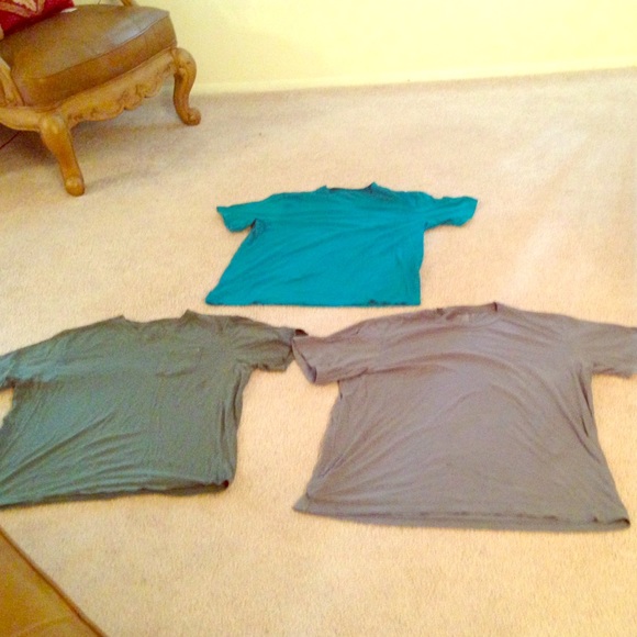 3 blue and green tshirts