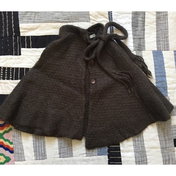 Anthropologie brown mohair Wool cape bow sweater