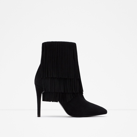 New black Zara fringed boots