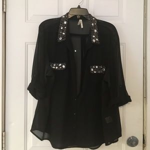Chiffon long sleeve blouse with embellishment