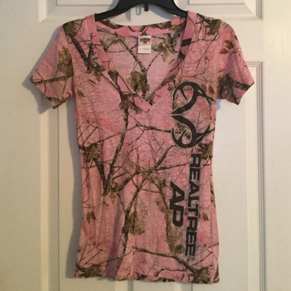 Pink camo sparkly v-neck