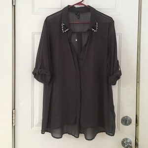 Gray, chiffon blouse with embellishments