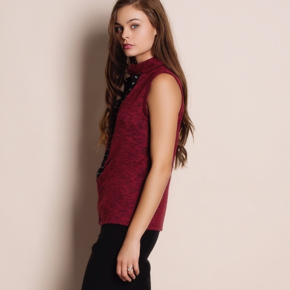 Cowl Neck Lace Up Top - Picture 3 of 4