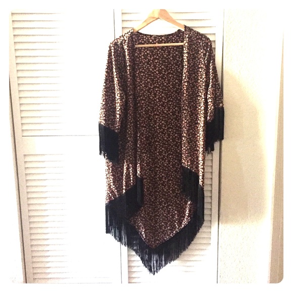 Fringe floral kimono