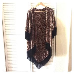 Fringe floral kimono