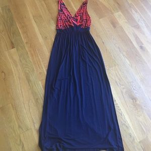 Navy blue and red maxi dress