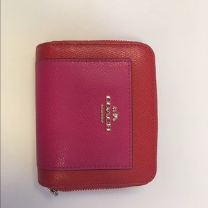 Small Coach Zipper Wallet Pink and Orange