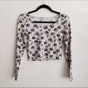 Blue Rose Long Sleeve Crop