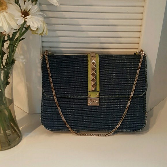 Denim style rockstud envelope bag. - Picture 1 of 4