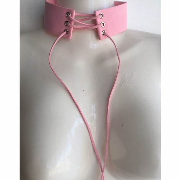 Pink Lace Up Choker Necklace