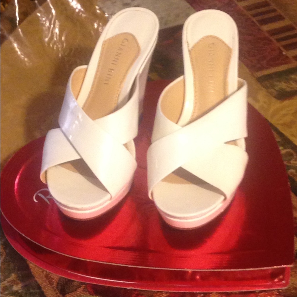 white patent wedge sandals