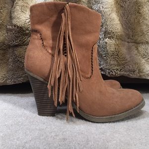 Cognac fringe booties