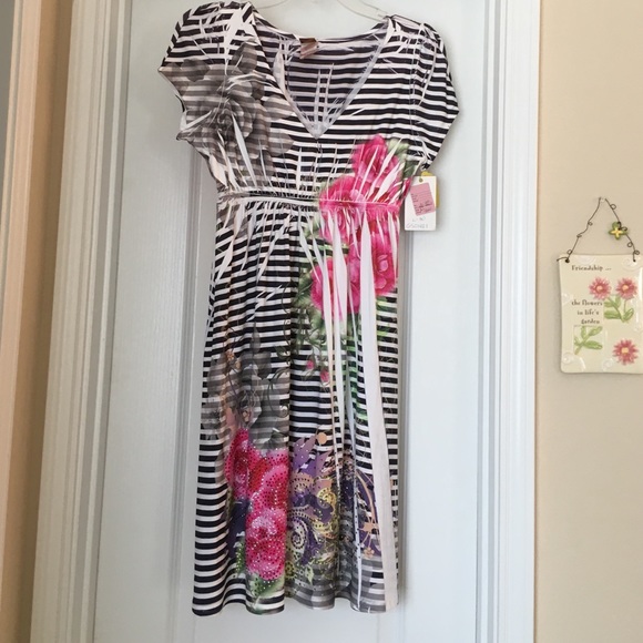 Rouge Dresses & Skirts - New Black/White stripe with floral decoration!