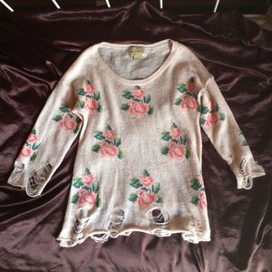 Wildfox floral distressed sweater size S