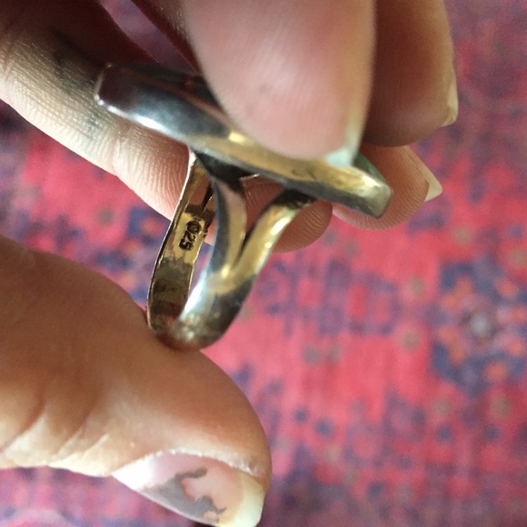 Sterling silver stamped turquoise ring - Picture 2 of 3