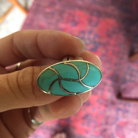 Sterling silver stamped turquoise ring - Picture 3 of 3